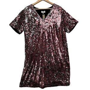 *NWOT* Women's Sequined V-Neck Short Sleeve Dress in Burgundy
